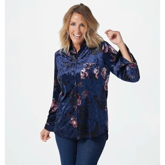BELLE BY KIM GRAVEL VELVET SHIRT W/POCKETS SIZE M - Picture 1 of 6